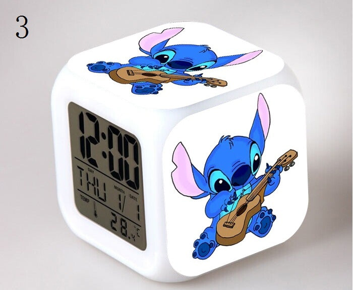 New Stitch Alarm Clock Led Glowing Digital 7 Color Changing Desk Clock  ES1348