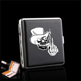 Skull PU Leather Cigarette Case Metal Tobacco Box Business Cards Holder For Smoking Gifts
