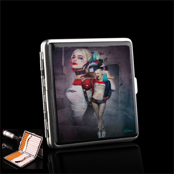 Harley Quinn Suicide Squad Sexy PU Leather Cigarette Case Metal Tobacco Box Smoking Business Cards Holder Gifts