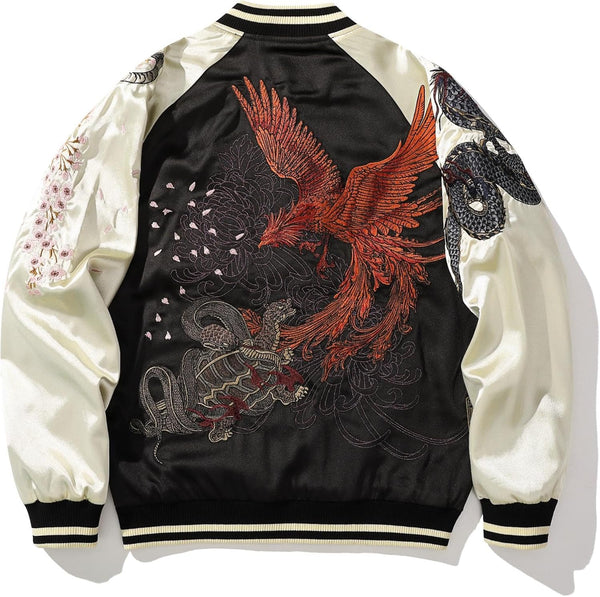 Men's Phoenix Embroidered Bomber Jacket Japanese Spring Windbreaker