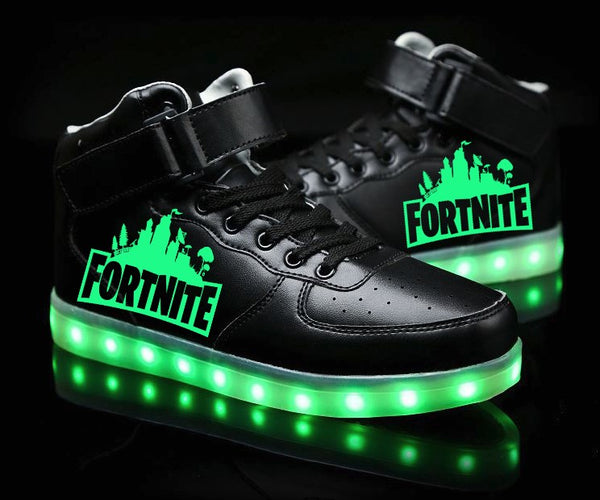Fortnite High Top Shoes Light Up Sneakers Unisex Kids Trainers Colorful Flashing LED Luminous Shoes Fortnite Gifts