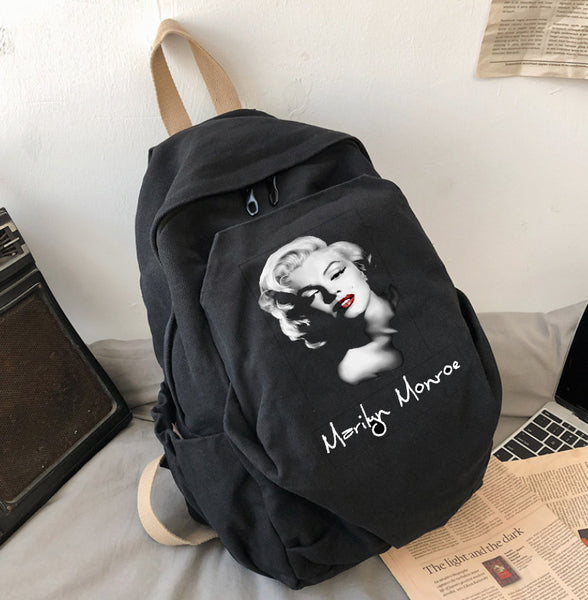 Marilyn Monroe Bag Vintage Wash College School Bag Travel Backpack Canvas Shoulder Bag