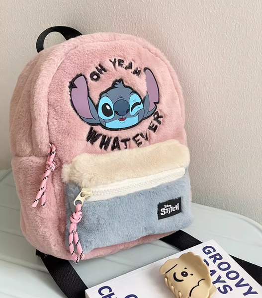Disney Stitch Backpack Cute Cartoon Book Bag Girls Fluffy Schoolbag Kids Teenager Gifts