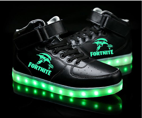 Fortnite High Top Shoes Light Up Sneakers Unisex Kids Trainers Colorful Flashing LED Luminous Shoes Fortnite Gifts