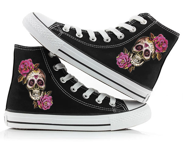 Skull And Rose High Top Shoes Converse Sneakers Sport Shoes Cozy Flat Trainers Runners Tennis