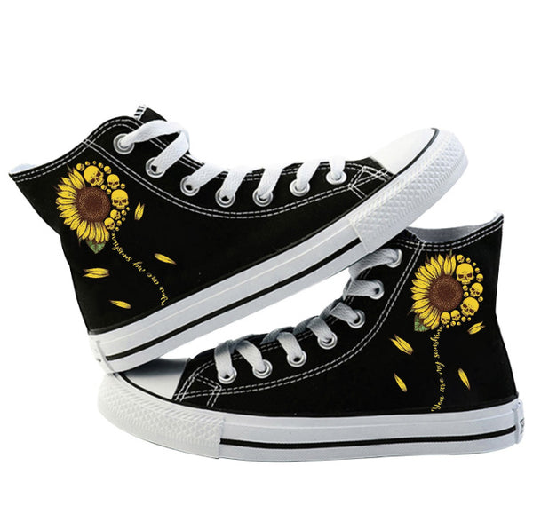 Skull And Sunflower High Tops You Are My Sunshine Canvas Sneakers Sport Shoes Cozy Tennis Shoes