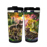 Wolf Family in Enchanted Forest Travel Mug Stainless Steel Insulated Tumbler 400ml Coffee Tea Cup wolf Funny novelty Gifts Christmas Gifts