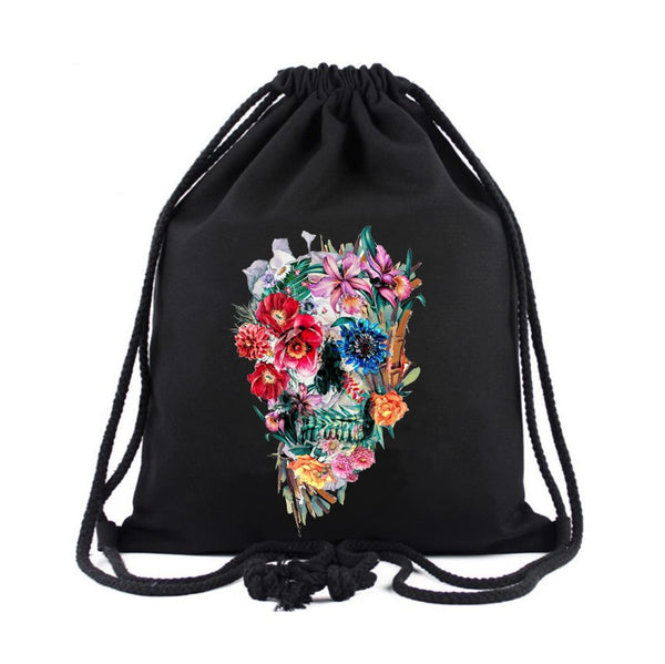 Skull Backpack for Travel Drawstring School Bags Drawstring Bags Gym Bag