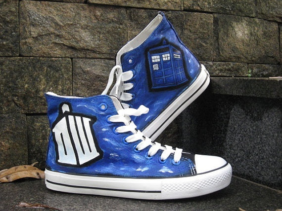 doctor who shoes hand painted Canvas Sneakers hand painted canvas leisure shoes high top shoes