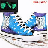 Fashion Luminous Shoes  Attack on Titan with Galaxy Background Hand Painted Shoes Black Canvas Sneakers