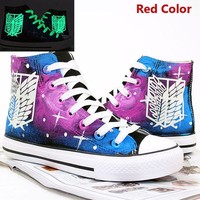 Attack on Titan with Galaxy Background Hand Painted Shoes Black Canvas Sneakers High Top sneakers canvas shoes