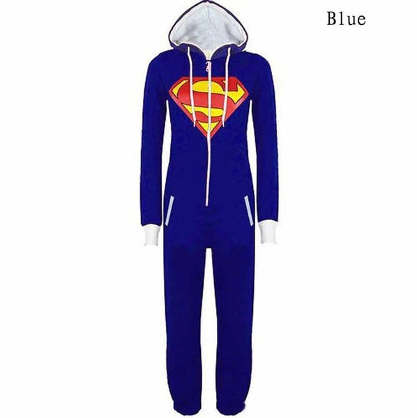 Stunning Unisex Mens And Womens Onesie Superman Hooded Zip Front Jumpsuit