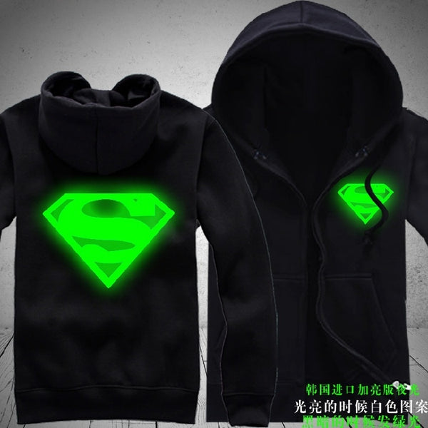 Luminous Superman Unisex Zipper Hoodie Coats Outwear Jacket Sweater