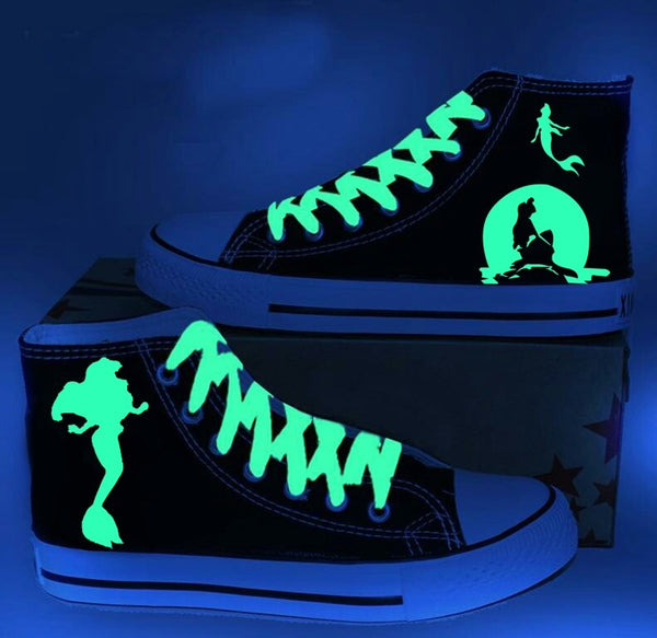 Little Mermaid High Top Shoes Little Mermaid Luminous Canvas Shoes Sneakers Sports,Shoes,Leisure Shoes Gifts