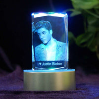 Justin Bieber Engraving Crystal 3D LED Light Figure Justin Bieber Doll