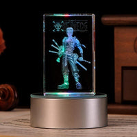 One Piece Roronoa Zoro Action Figure  Engraving Crystal 3D LED Light Figure One Piece Doll