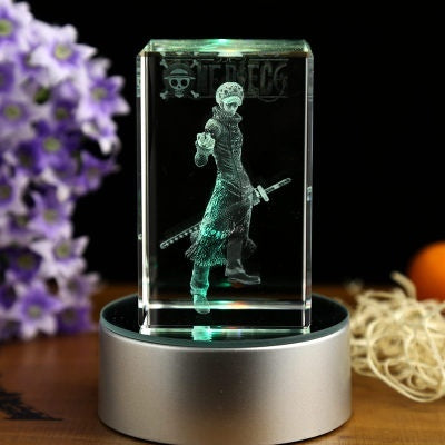 One PieceTrafalgar Law Action Figure  Engraving Crystal 3D LED Light Figure One Piece Trafalgar Law Doll