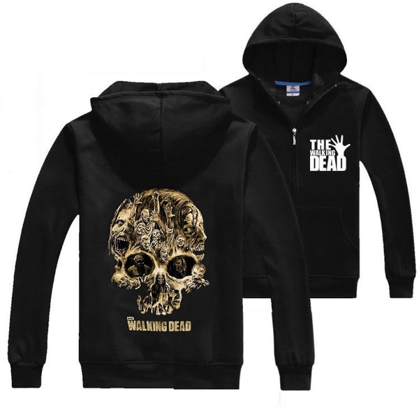 The Walking Dead Skull Unisex Svetr Cardigan s kapucí na zip, Módní Sportovní kabát Walking Dead Cool Mikina Svetr