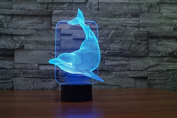Delfíni 3D Illusion Led stolní lampa 7 barevných změn LED stolní lampa delfíni Art Deco dárky k narozeninám Vánoční dárky