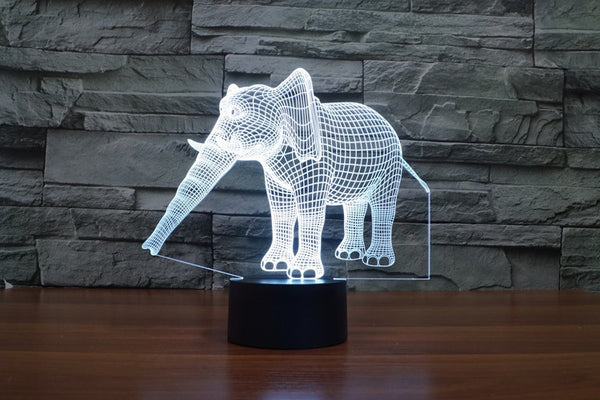 The elephant 3D Illusion Led Stolní lampa LED Stolní lampa se změnou barvy 7 slon Art Deco Dárky k narozeninám Vánoční dárky