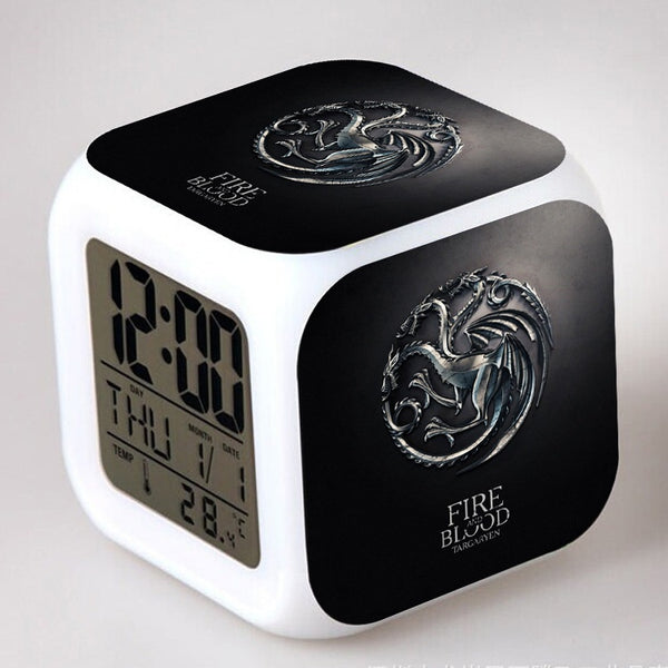 Game of Thrones LED Colorful Lights Creative Small Alarm Clock Room Bedroom Game of Thrones Clock Birthday Gifts Christmas Gifts