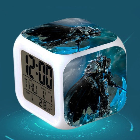 World of Warcraft  LED Colorful Lights Creative Small Alarm Clock Room Bedroom World of Warcraft Clock Birthday Gifts Christmas Gifts