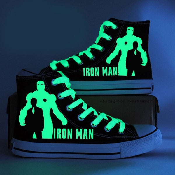 Unisex Iron Man Canvas Shoes Luminous Shoes High Tops Lighted Sneakers Iron Man Birthday Gifts Christmas Gifts