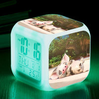 Moana LED Colorful Lights Creative Small Alarm Clock Room Bedroom Moana Clock Birthday Gifts Christmas Gifts