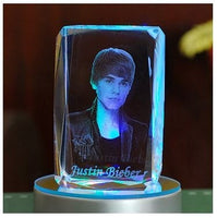 Justin Bieber Engraving Crystal 3D LED Light Figure Justin Bieber Doll Justin Bieber Birthday Gifts Christmas Gifts