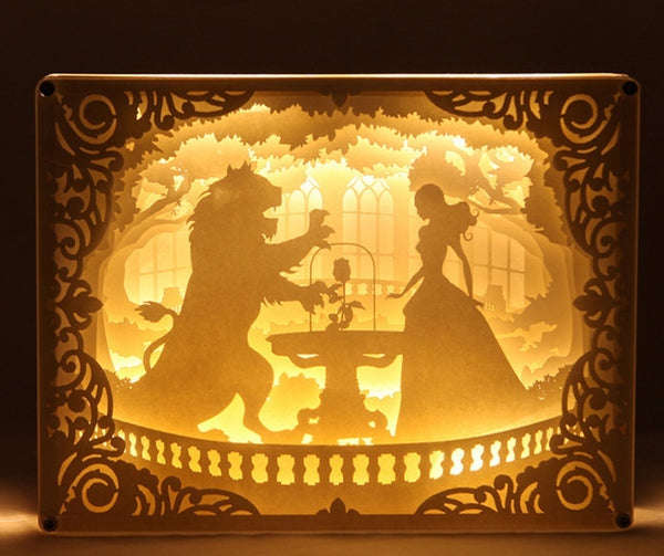 Beauty And The Beast 3D Paper Carving Light Warm Night LED Light Lamp LED Desk Light Lamp Decoration Gifts Children Gift Birthday Gifts Christmas Gifts