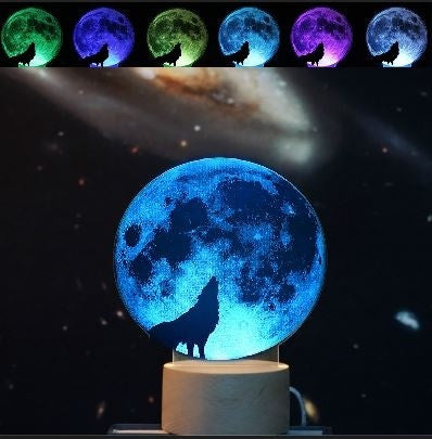 মুন উলফ 3D নেতৃত্বে ল্যাম্প উলফ 7 রঙ পরিবর্তন এলইডি ডেস্ক লাইট ল্যাম্প নেকড়ে উপহার জন্মদিনের উপহার বড়দিনের উপহার