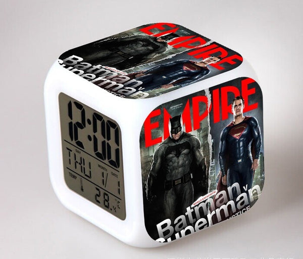 Superman Batman LED Colorful Lights Creative Small Alarm Clock Room Bedroom Superman Birthday Gifts Christmas Gifts