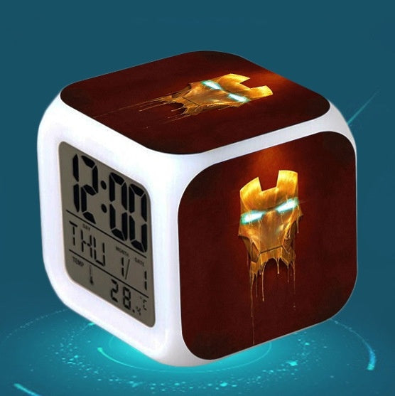 Iron man LED Colorful Lights Creative Small Alarm Clock Room Bedroom Iron man Birthday Gifts Christmas Gifts