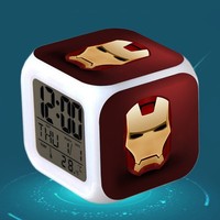 Iron man LED Colorful Lights Creative Small Alarm Clock Room Bedroom Iron man Birthday Gifts Christmas Gifts