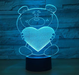 Lover bear 3D Illusion Led stolní lampa 7 změn barvy LED stolní lampa Lover bear Dekorace