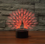The peacock 3D Illusion Led Table Lamp 7 Color Change LED Desk Light Lamp The peacock Decoration