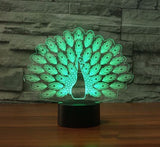 Páv 3D Illusion LED stolní lampa 7 změn barvy LED stolní lampa Dekorace páv