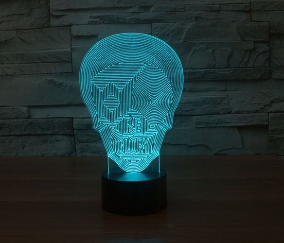 Skull Glory 3D Illusion Led stolní lampa se 7 změnami barvy LED stolní lampa s osvětlením Dekorace Lebka Glory