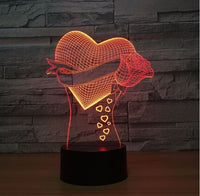 Lover Heart 3D Illusion Led Table Lamp 7 Color Change LED Desk Light Lamp Lover Rose Decoration