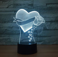 Lover Heart 3D Illusion Led stolní lampa se 7 změnami barvy LED stolní lampa Dekorace Lover Rose