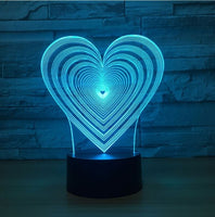 Lover Heart 3D Illusion Led stolní lampa 7 změn barvy LED stolní lampa Lover Heart Dekorace dárky