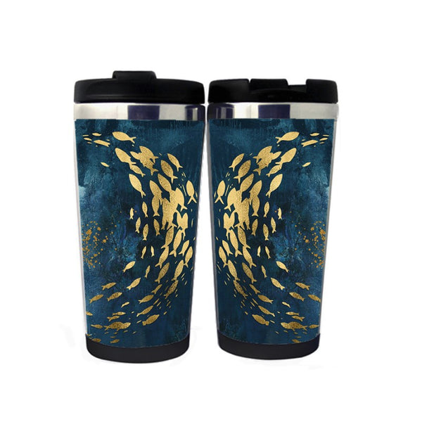 Abstract Gold FishTravel Mug Stainless Steel Insulated Tumbler 400ml Coffee Tea Cup Funny Gifts Christmas Gifts