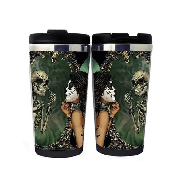Elegant Lady with Skull Reflection In Mirror Funny Mug Coffee Mug Stainless Steel Insulated Tumbler Coffee Tea Water Cup Funny Gifts Christmas Gifts