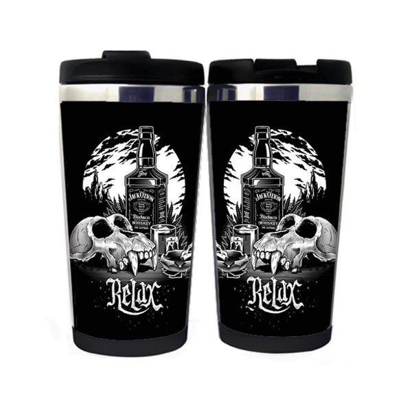 Whiskey Skull Relax Mug Beer Tumbler Stainless Steel Coffee Tea Cup Funny Mug Gifts Christmas Gifts