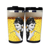 Audrey Hepburn in Beer Mug Coffee Cup Tumbler Stainless Steel Camping Sports Drink Bottle Funny Gifts Christmas Gifts