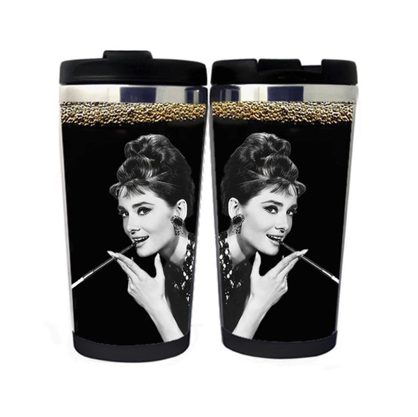 Audrey Hepburn in Coffee Cup Coffee Mug Tumbler Stainless Steel Camping Sports Drink Bottle Funny Gifts Christmas Gifts