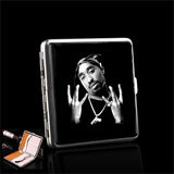 Tupac PU Leather Pocket Cigarette Case Metal Tobacco Case Box Holder For Smoking Business Cards Holder Storage Funny Gifts