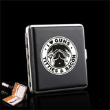 I Love Guns PU Leather Cigarette Case Metal Tobacco Box Holder For Smoking Business Cards Holder Gift