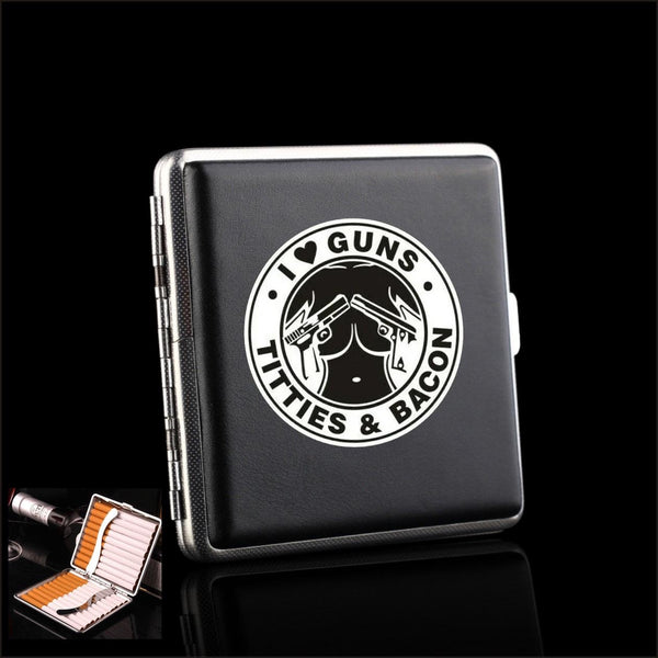 I Love Guns PU Leather Cigarette Case Metal Tobacco Box Holder For Smoking Business Cards Holder Gift