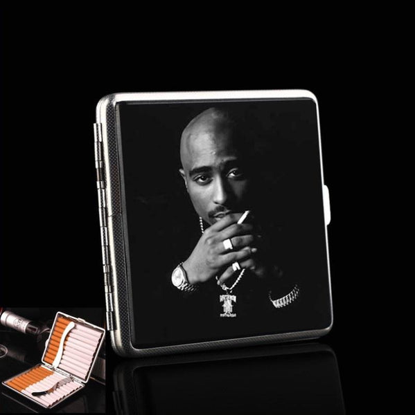 2PAC Tupac Amaru Shakur Leather Pocket Cigarette Tobacco Case Box Holder For Smoking Business Cards Hip Hop 2PAC Gifts